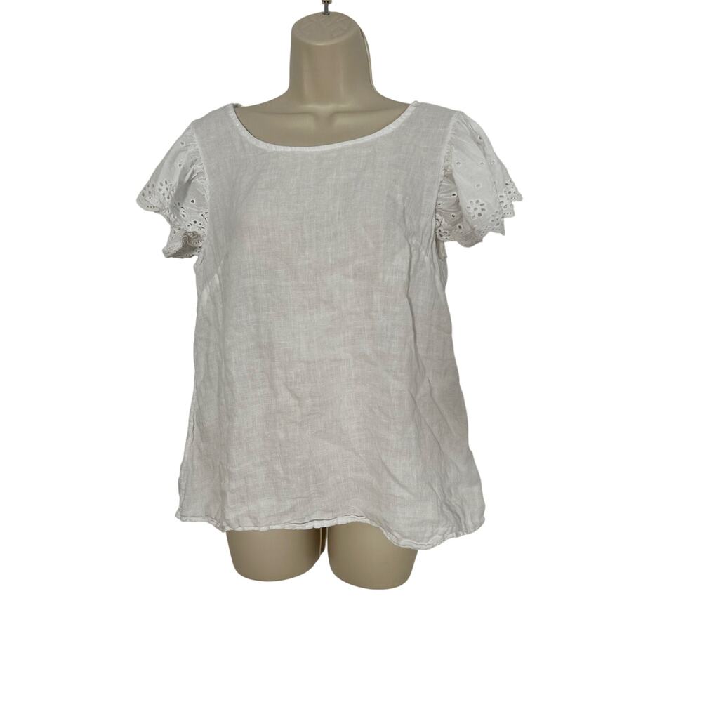 Civico 51 Women's 100% Linen Medium Eyelet Sleeve Blouse White in Great Conditio